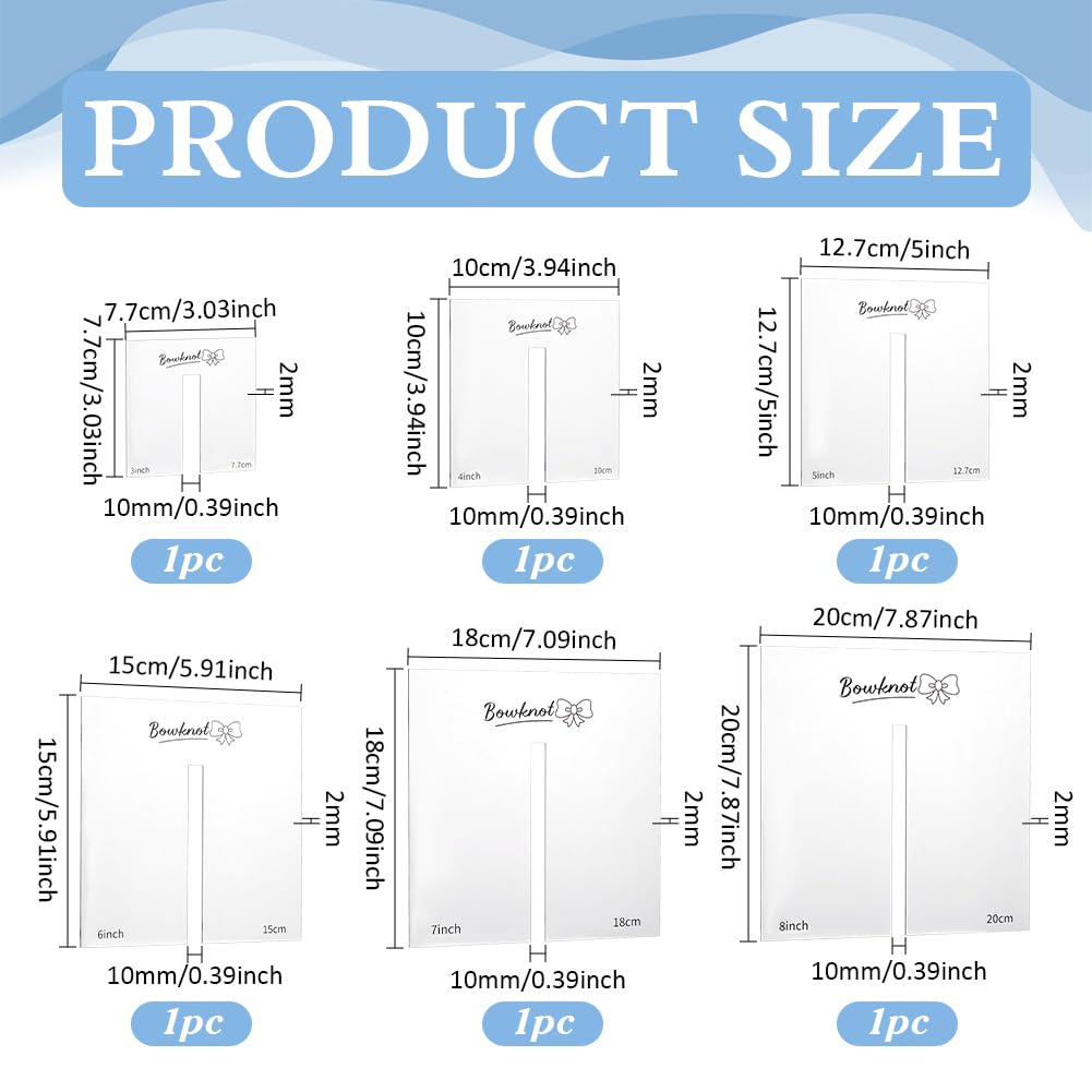 BENECREAT 6Pcs Bow Maker Templates, 3"/ 4"/ 5"/ 6"/ 7"/ 7.9" Acrylic Bow Tie Boards Craft Sewing Tool for Ribbon Bow Making Hair Bows Gift Bows Crafts Making, Slot: 0.39inch