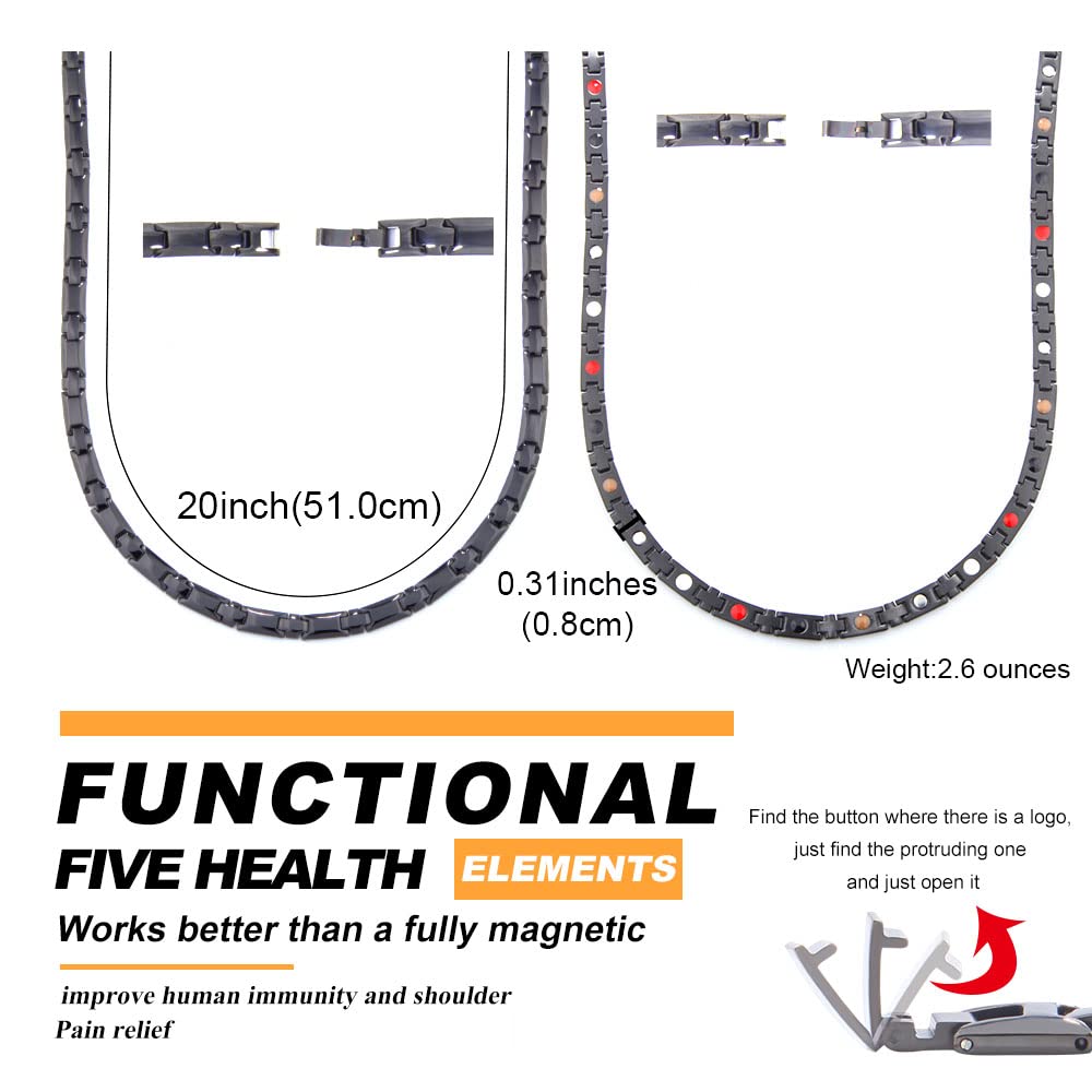 38® Titanium Magnetic Field for Pain Cross Necklace for Men Large Width Germanium Field Therapy Couples Husband(19.17(in), Black)