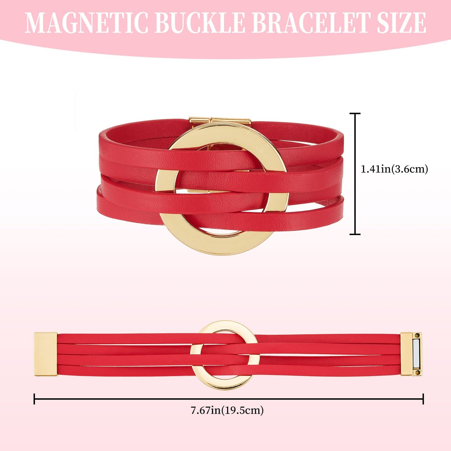 QIUTIMIY Leather Bracelets for Women Trendy Boho Cuff Bracelet Layered Bangle with Clasp Hand Wrist Jewelry Western(Style 9-Red)
