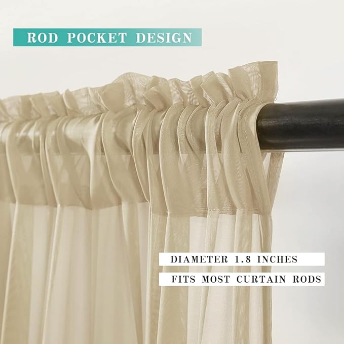 MIULEE 2 Panels Kitchen Tiers Half Window Sheer Curtains Rod Pocket Translucent Voile Drapes for Kitchen Bathroom Small Windows 29 by 24 Inch Beige
