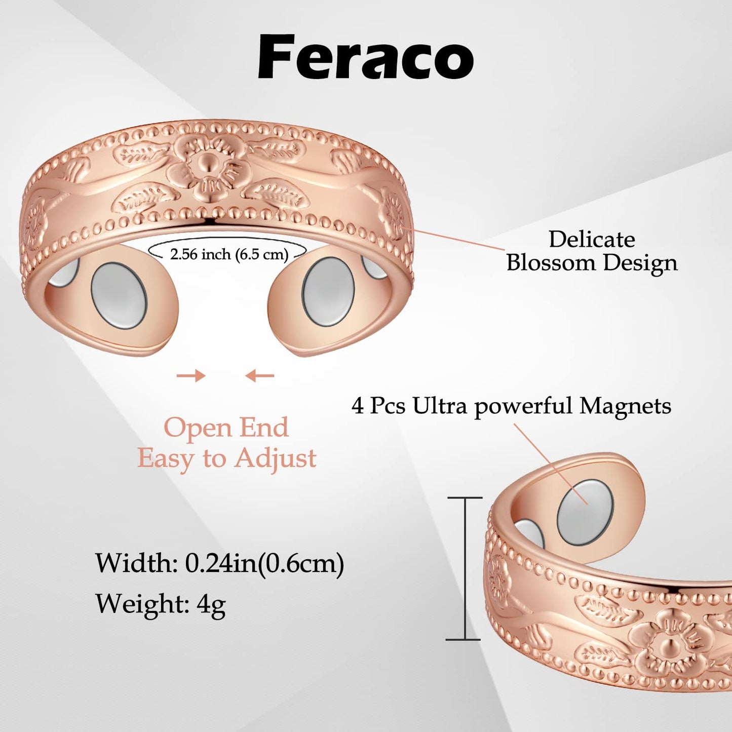 Feraco Copper Magnetic Ring for Women - Ladies Fingers Thumb 99.9% Solid Pure Copper Gifts for Women 2PCS