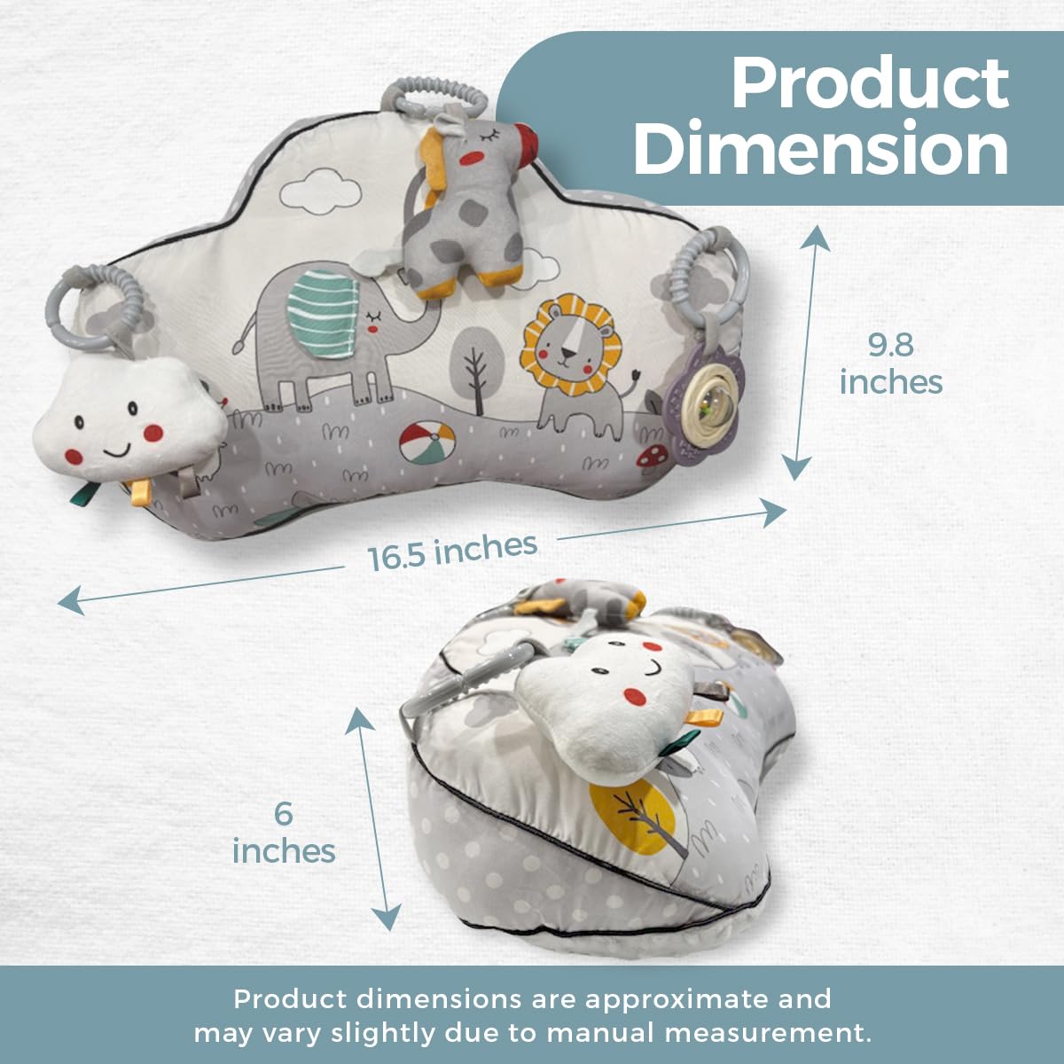 Autumn Bliss Co Tummy Time Activity Toy with 3 Detachable Sensory Toys | Baby Tummy Time Pillow for Infants 0-9 Months | Soft Breathable Tummy time Wedge Pillow with Rattle, Crinkle & Teether Toys