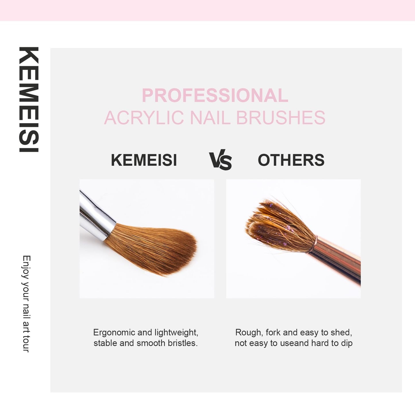 KEMEISI Acrylic Nail Brush Size #16, 100% Pure Kolinsky Nail Art Brushes for Acrylic Application, Sturdy Starry Handle Oval Shaped Nail Design Tools for Professional Manicure DIY, Pink