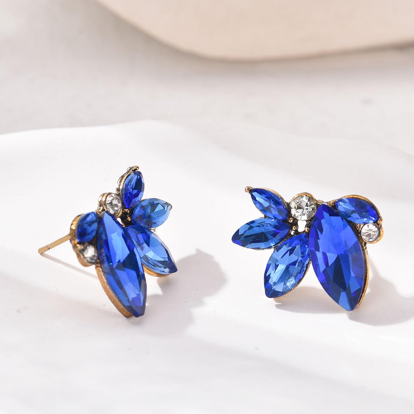 Blue Rhinestone Earring Sparkly Faux Crystal Stud Earrings for Women Wedding Prom Party