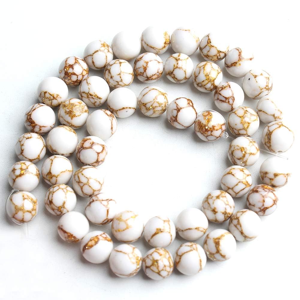 6mm White and Gold Turquoise Natural Stone Beads Round Loose Beads for Jewelry Making Yochus DIY Beads Bracelet Necklace