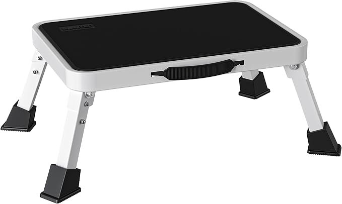 BONTEC Foldable Step Stool, Step Stool with Non-Slip Platform, Step Ladder with Thick Rubber Feet, 330lbs Capacity, Ideal for Adults and Children in Kitchen, Bedroom, Office, RV, White