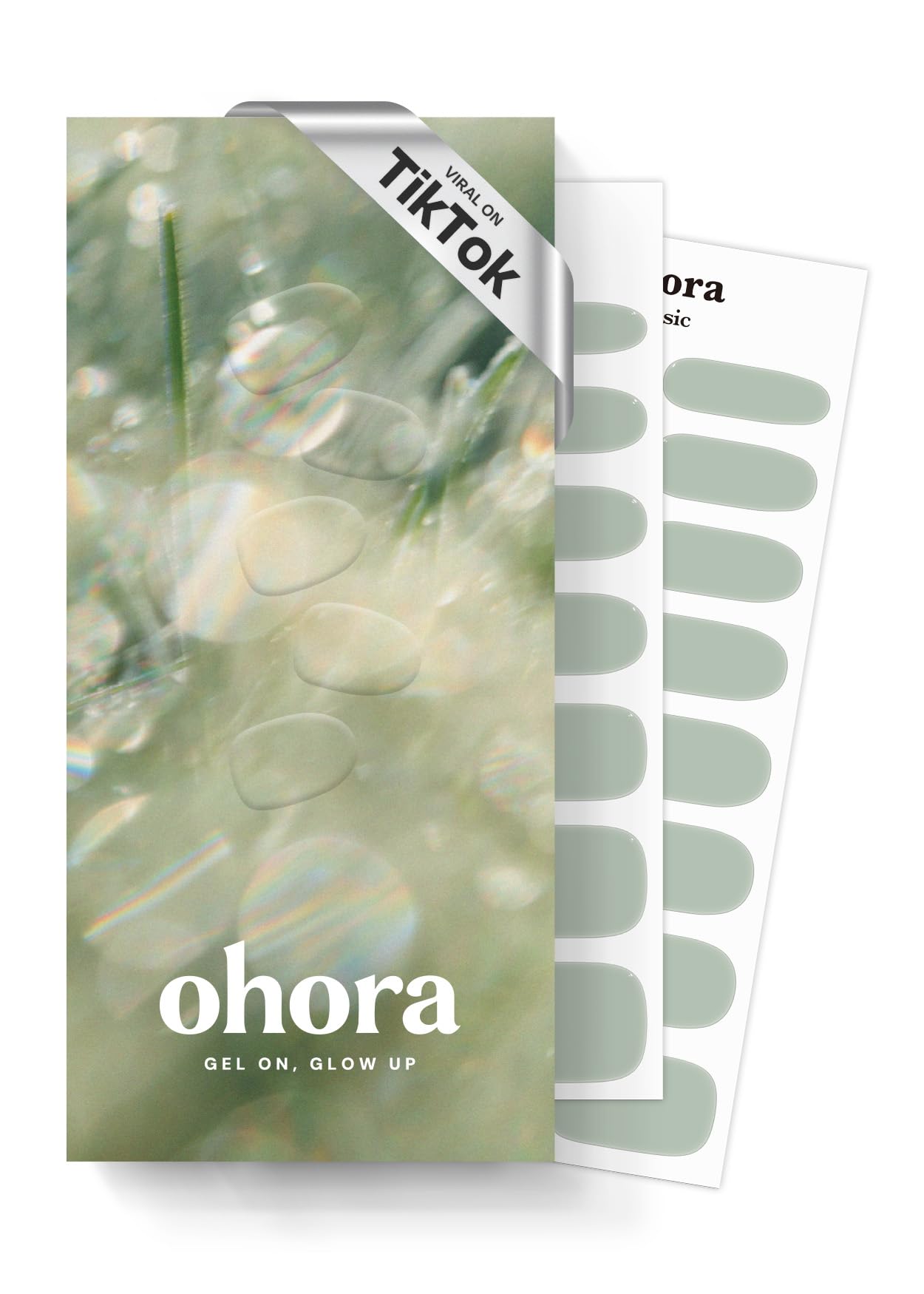 ohora Semi Cured Gel Nail Strips (N Dewy Mint) - Green, Solid, Works with Any UV/LED Lamps, Salon-Quality, Long Lasting, Easy to Apply & Remove - Includes 2 Prep Pads, Nail File & Wooden Stick