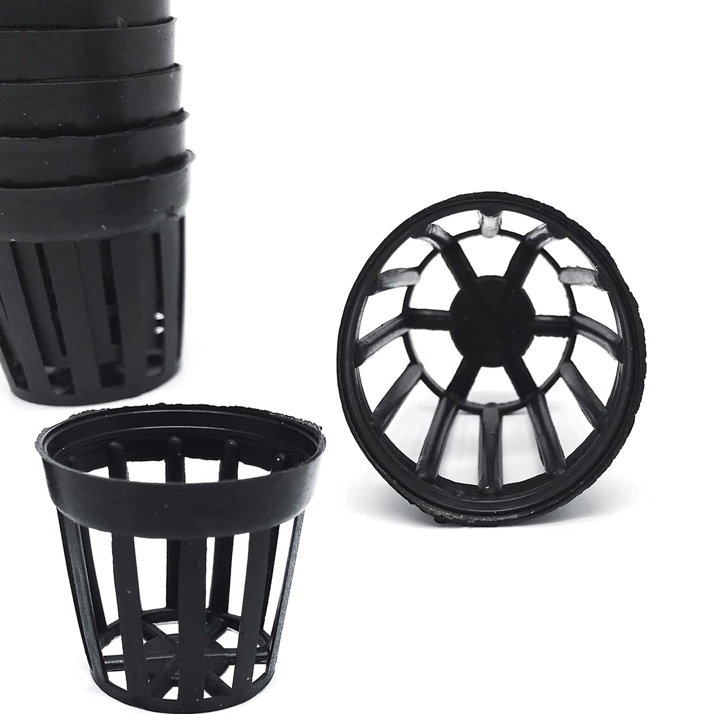 QINGSHENG 50pcs Plastic Aquatic Plant Planting Basket,Slotted Mesh Plant Pots,Round Pond Plant Basket,for Hydroponics(Black，Small Size