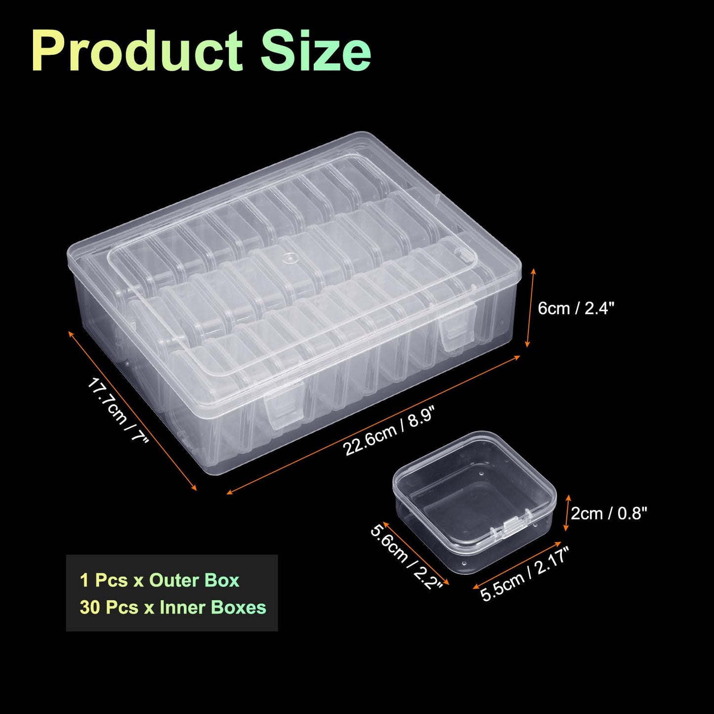 HARFINGTON Bead Organizer Box Small Bead Organizers 2pcs Rectangular Plastic Storage Cases 60pcs Mini Clear Bead Storage Containers Boxes with Hinged Lid for Jewelry Beading Crafts