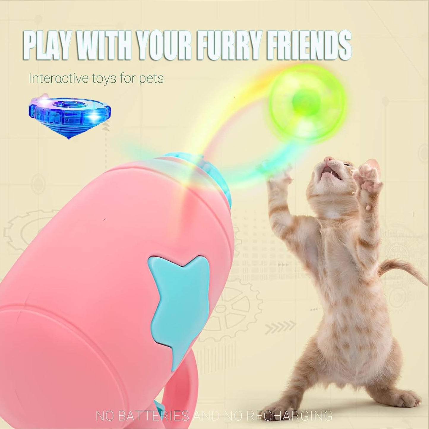 Cooway Cat Fetch Toys, Interactive Flying Cat Toy with 35 Flying Propellers,1 Spinning Tops, Dog Cat Pet Funny Tracks Chasing Toy for Cats (Pink)