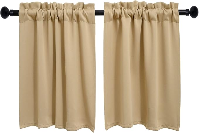 Pickluc Beige Cafe Curtain (Half Window Curtain) 36 Inches Length, Rod Pocket Small Kitchen Curtain, Short Blackout Curtain for Small Window, 30" Wide and 36" Long, 2 Panels