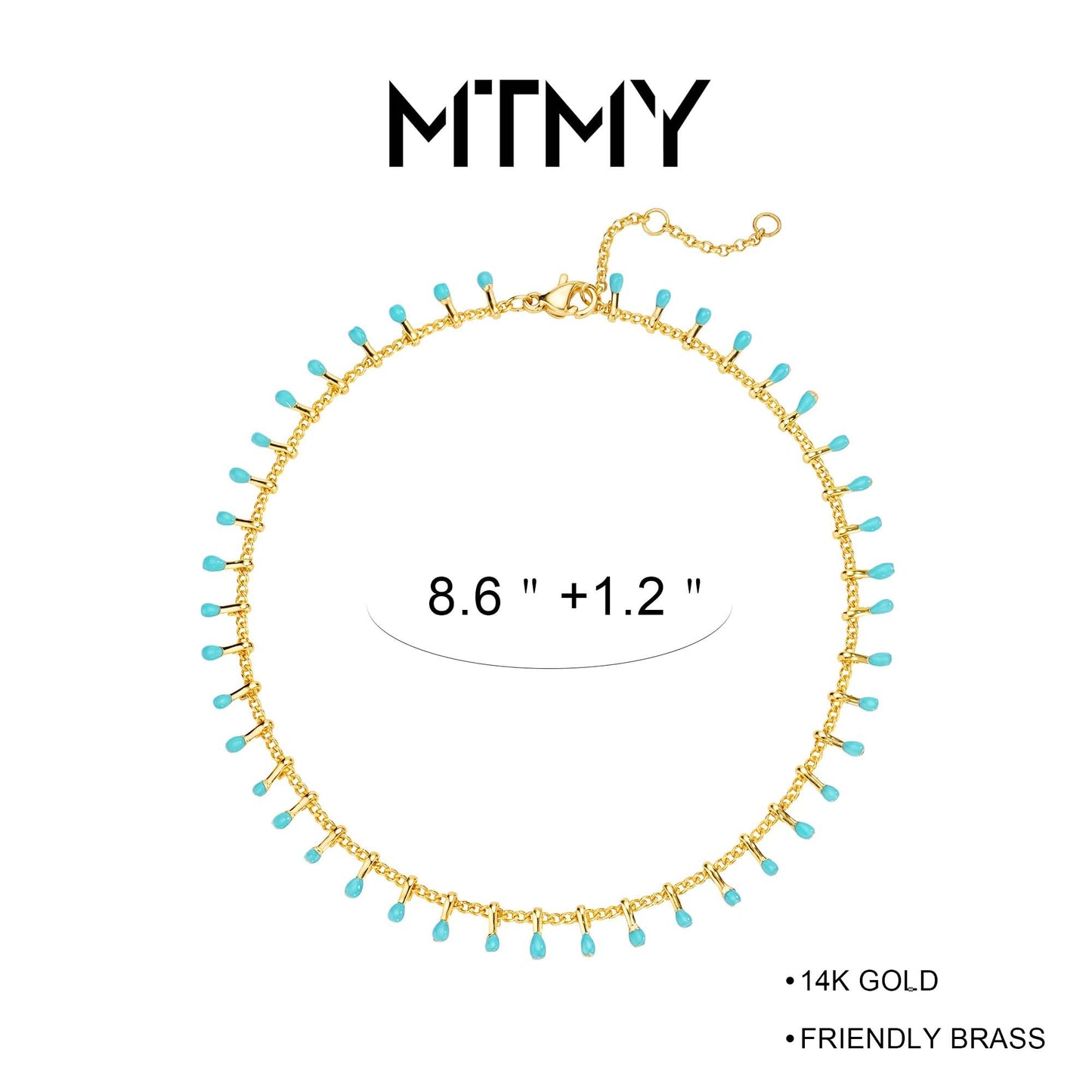 MTMY Gold Anklets for Women 14K Gold Plated Tiny Bead Anklet Colorful Tassel Foot Chain Dainty Adjustable Cute Summer Beach Boho Anklets Jewelry Gift for women (lake blue)