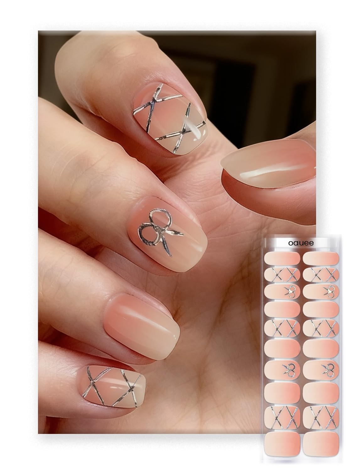 Oauee Semi Cured Gel Nail Strips | Built-In Gel Top Coat | UV Light Required | Salon Quality, Easy Application And Removal (Ballet Style Gradient Color)