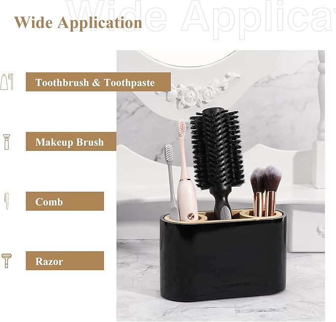 Shinowa Toothbrush Holder,Premium Toothbrush Organizer,Bathroom Storage Organizer for Electric Toothbrush, Toothpaste, Razor, Comb, Black
