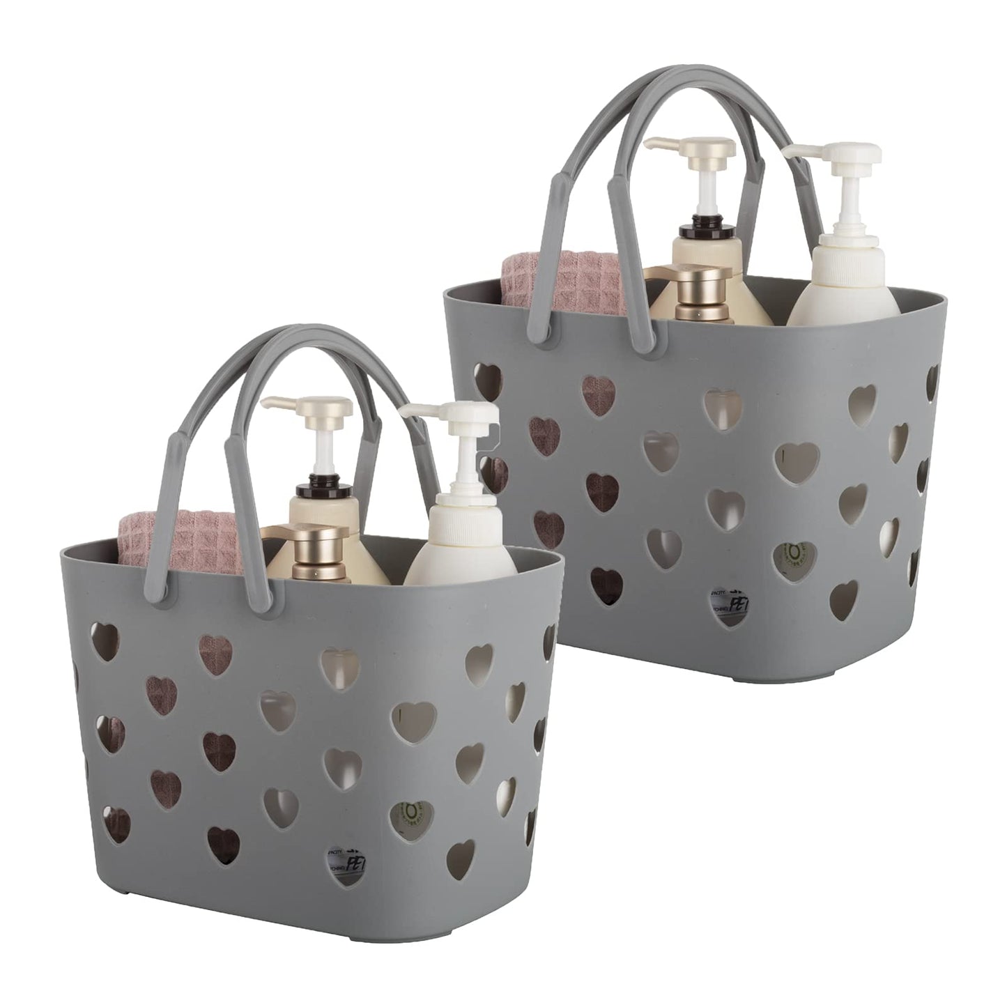 Anyoifax Portable Shower Caddy Tote Plastic Storage Basket with Handle Box Organizer Bin for Bathroom, College Dorm, Pantry, Kitchen, 2 Pack, Grey