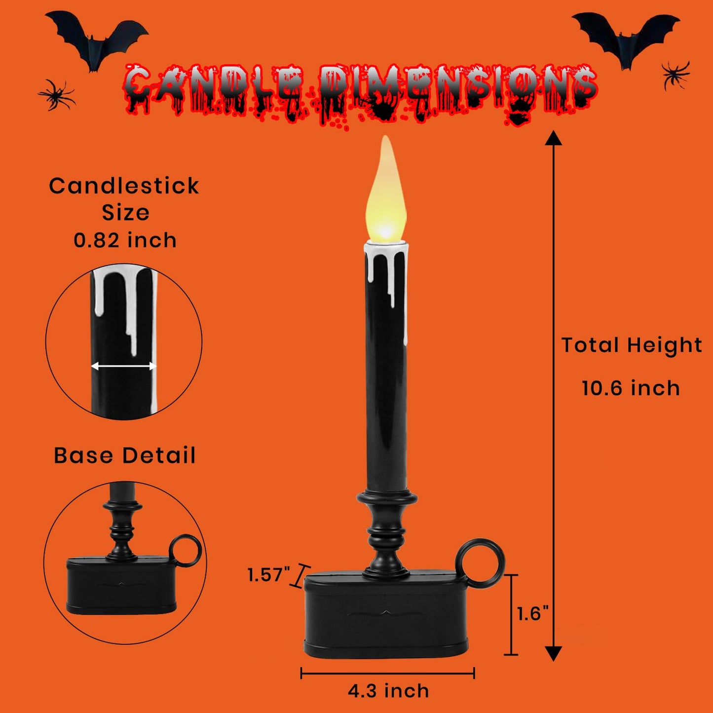 FESTIA Thanksgiving Decorations Black LED Dripping Wax Flameless Candle– 10.6" Candlestick with Timer, Battery Operated, Elegant Fall Décor for Table, Mantel & Window