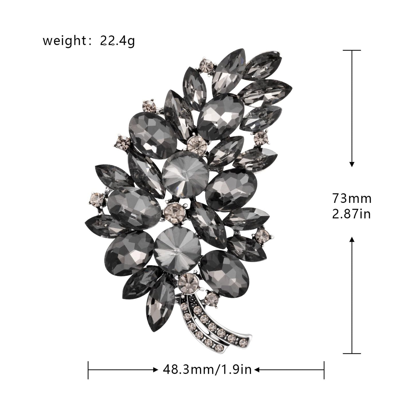 LAXPICOL Vintage Black Austrian Crystal Flower Leaf Bouquet Clusters Large Big Brooch Pin For Women Jewelry
