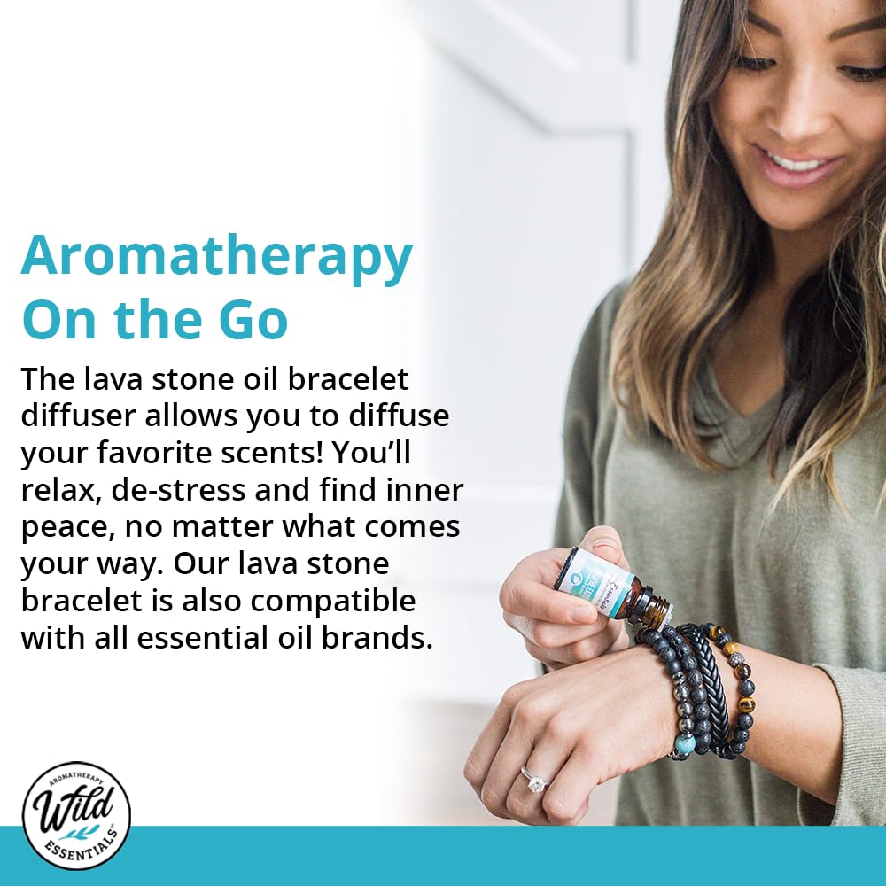 Wild Essentials Tiger Eye Lava Stone Essential Oil Diffuser Bracelet, Expandable up to 8 inches, Aromatherapy Jewelry Gift Set and 100% Pure Oils (Lavender, Lemongrass, Orange and Peppermint)