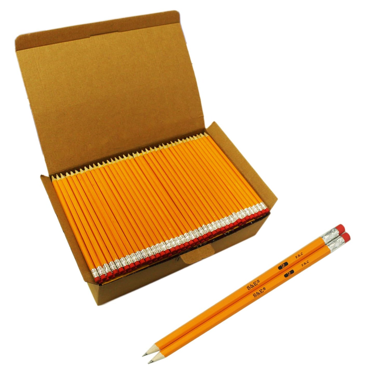 S & E TEACHER'S EDITION Woodcased #2 Pencils, Pre-sharpened, 2 HB Lead Bulk Box Pencil, No. 2, Yellow Pencils with Erasers, Back to school, 200 Count