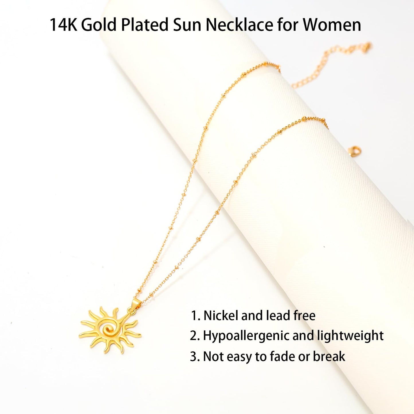 MAIKERDER Sun Necklace, 14K Gold Plated Sun Pendant Necklaces for Women Non Tarnish 16 Inches