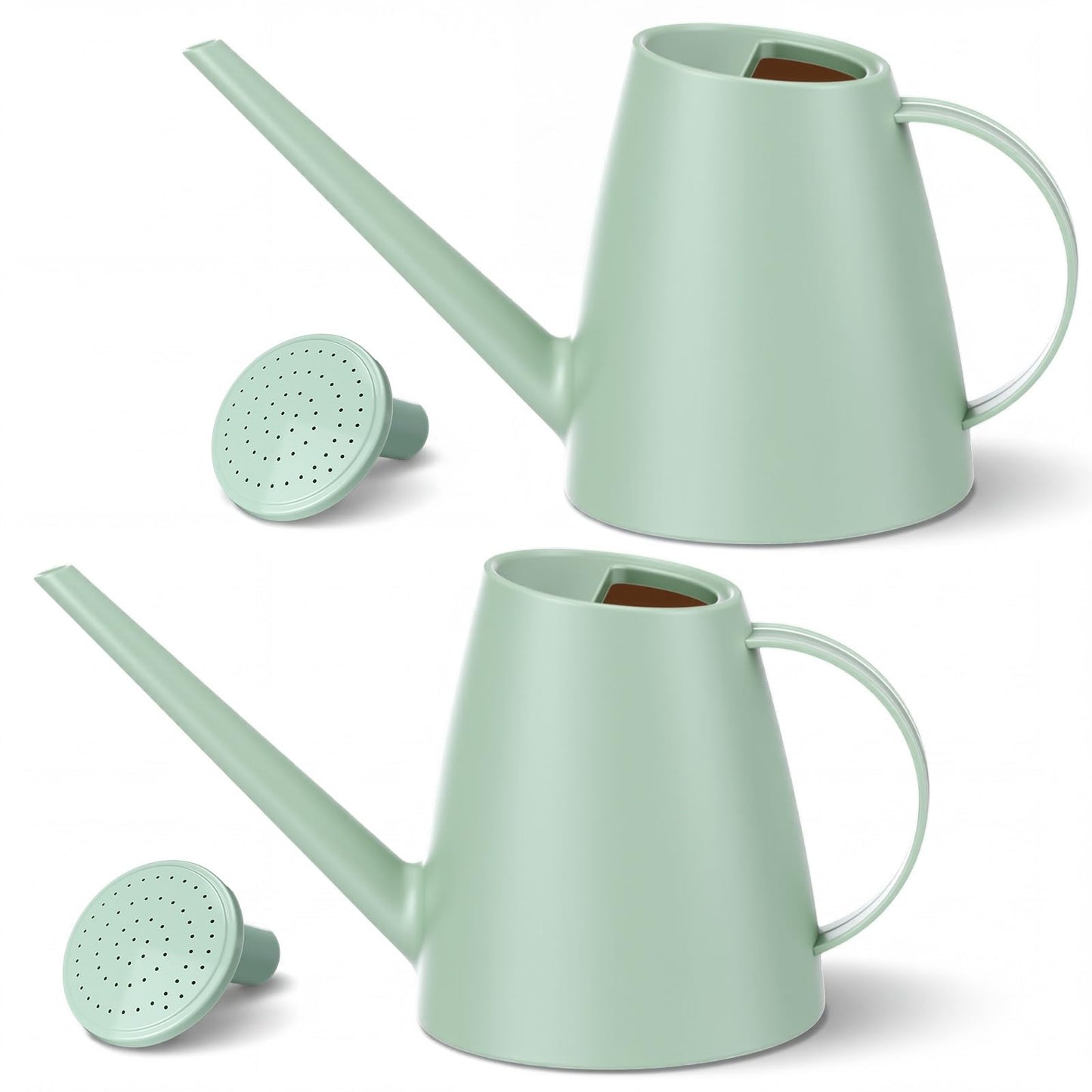 Ferrochef 2 Pack Watering Can for Indoor Plants, 1.8L/60oz Small Plastic Water Cans with Long Spout, Lightweight Pitcher for House Plants, Garden Flowers, Mint Green