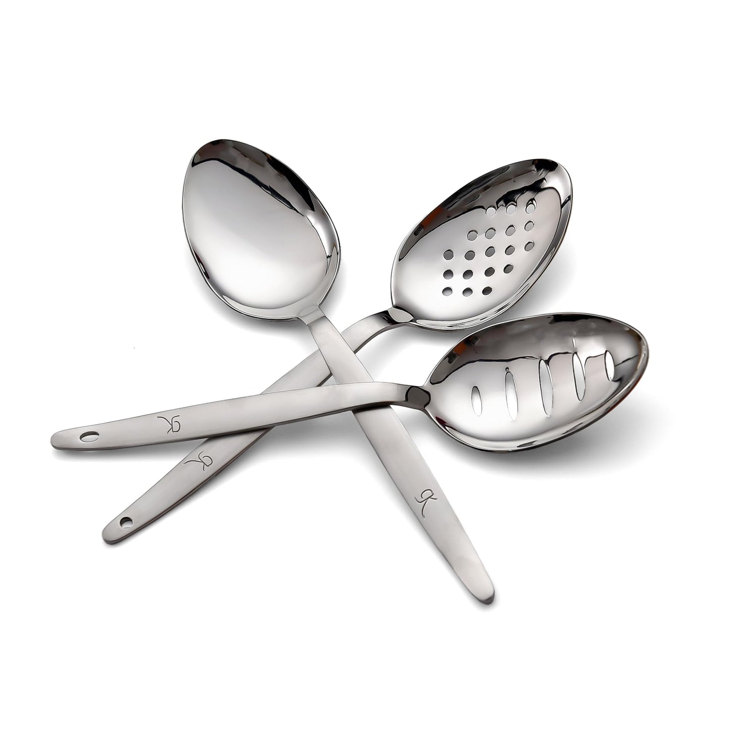 BNAZIND 3-PCS Kunz Spoon | 9 Inch 18/10 Stainless Steel Serving Spoons Set Include Serving Spoon, Slotted and Perforated Spoons (Medium 9 Inch, 3 Pack All Kunz)