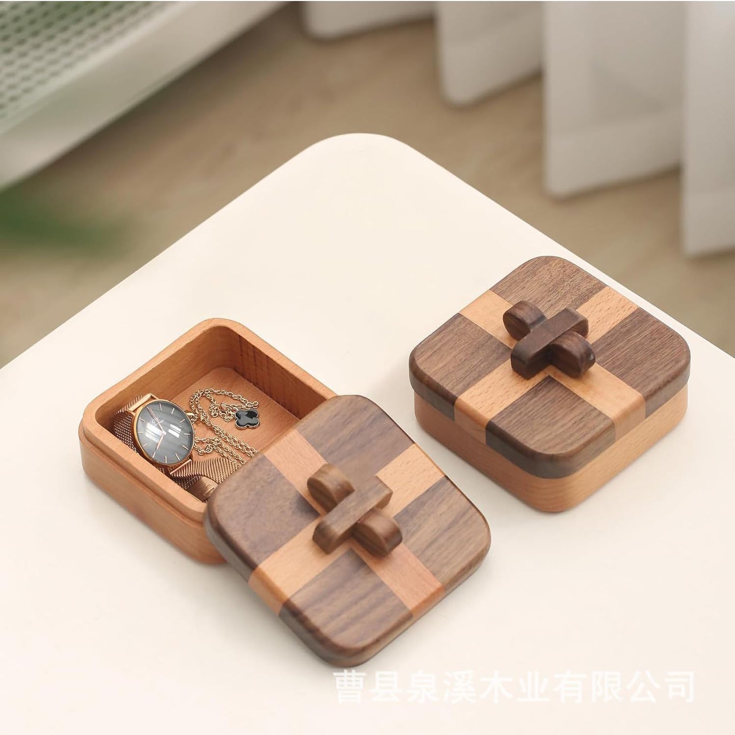 YANQINQIN Wooden Jewelry Box-Keepsake Organizer for Rings, Necklaces,Keys,Treasures for Weddings,Engagements,Anniversaries for Women Men (B)