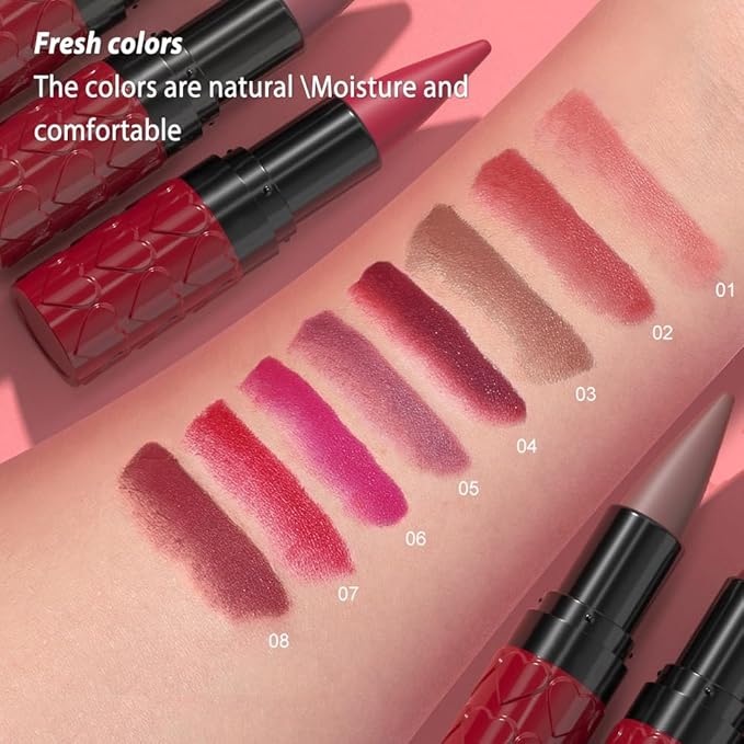 3Pcs Gradient Matte Lipstick Crayon Lip Liner pencil,Crayon Form and Cone Tip 2-in-1 Lip Liner and Lipstick Lip Combo Set Achieve Flawless Contour Gradual Ombre Effect lip Pencil for Old Women
