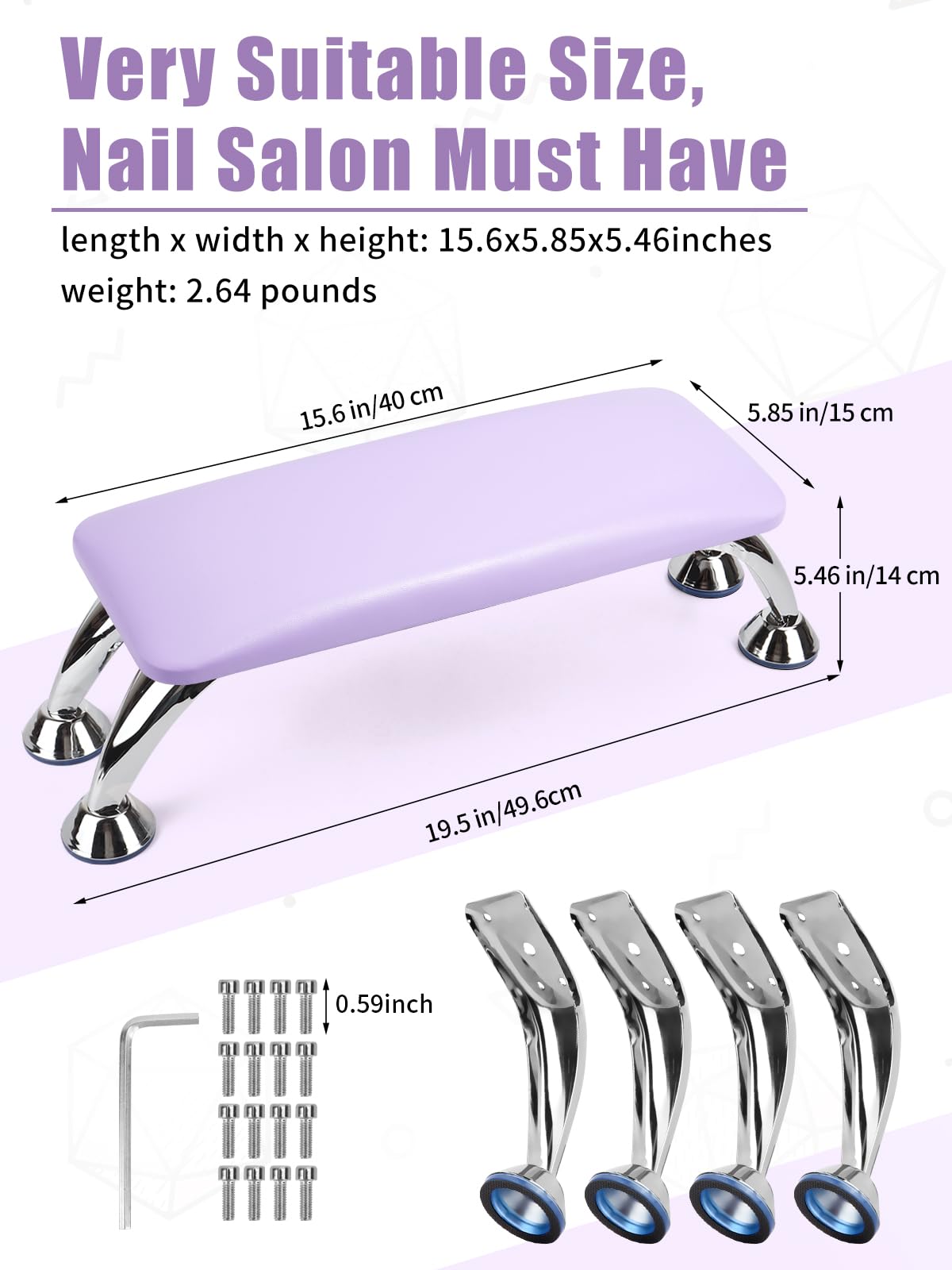 Nail Arm Rest for Acrylic Nails, Microfiber Leather Nail Hand Rest Cushion for Nails, Soft Hand Pillow Footstool with 4 Stainless Steel Stands Thick Sponge Nail Pillow for Nail Tech Use (Purple)