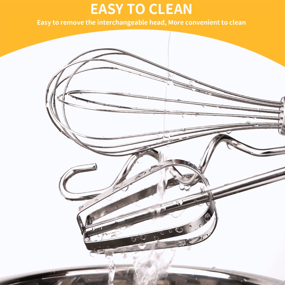 homicozy 3-Piece Stainless Steel Hand Mixer Attachment Set - Whisk, Dough Hook, Egg Beater for Drills - Dishwasher Safe, 7.5 Inch (Drill Not Included)