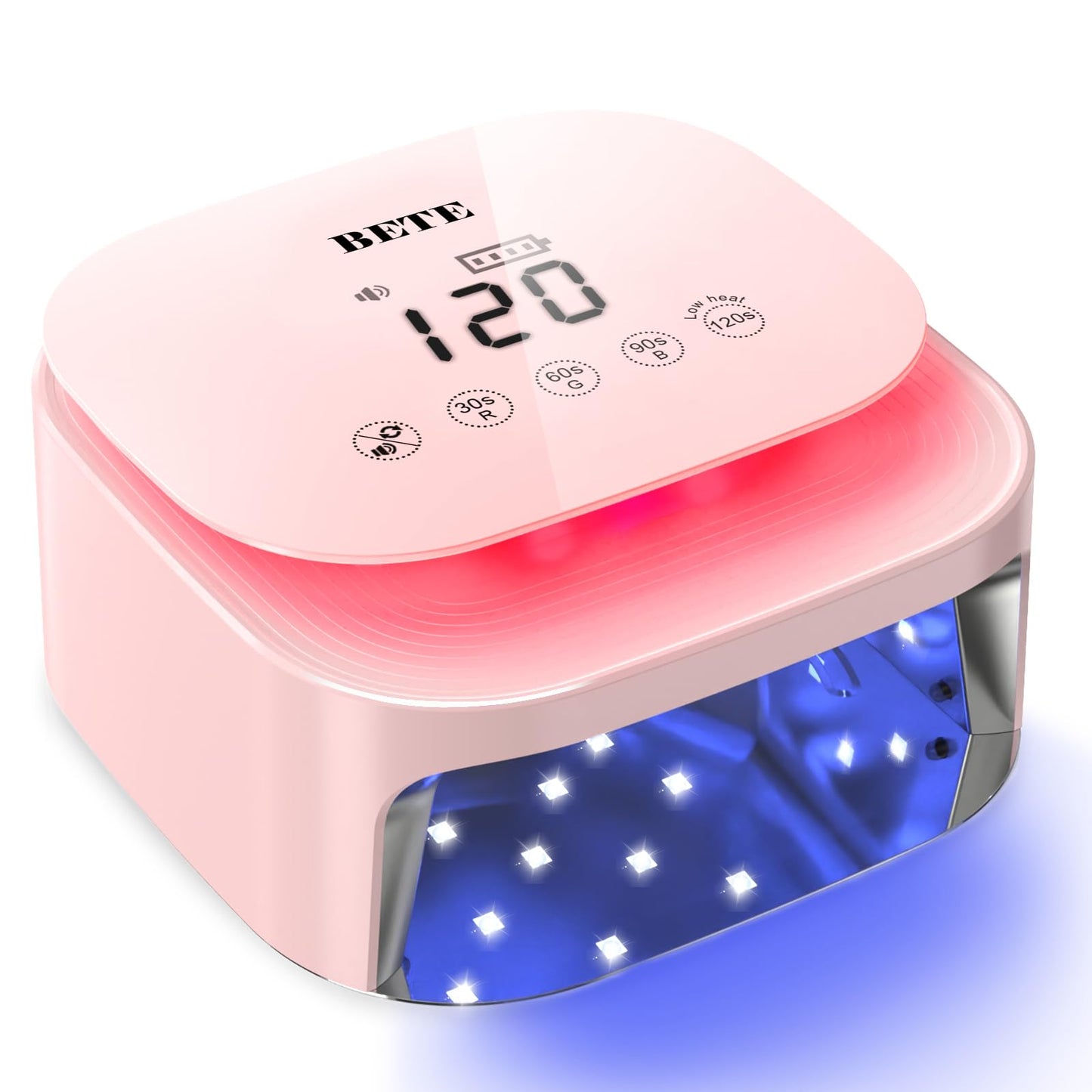 BETE 60W Cordless UV LED Nail Lamp - Rechargeable Gel Polish Dryer with Auto Sensor, 30 Beads & 4 Timer Settings Portable for Home/Salon Pink