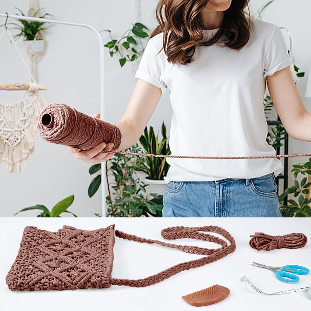 WEBEEDY DIY Macrame Bag Kit Boho Macrame Shoulder Bag Making Kit with 3mm x 142 Yards Cotton Cord and Video Tutorial,Macrame Purse Kits for Beginners Summer Beach Christmas Decor Gift,10.4x8(Brown)