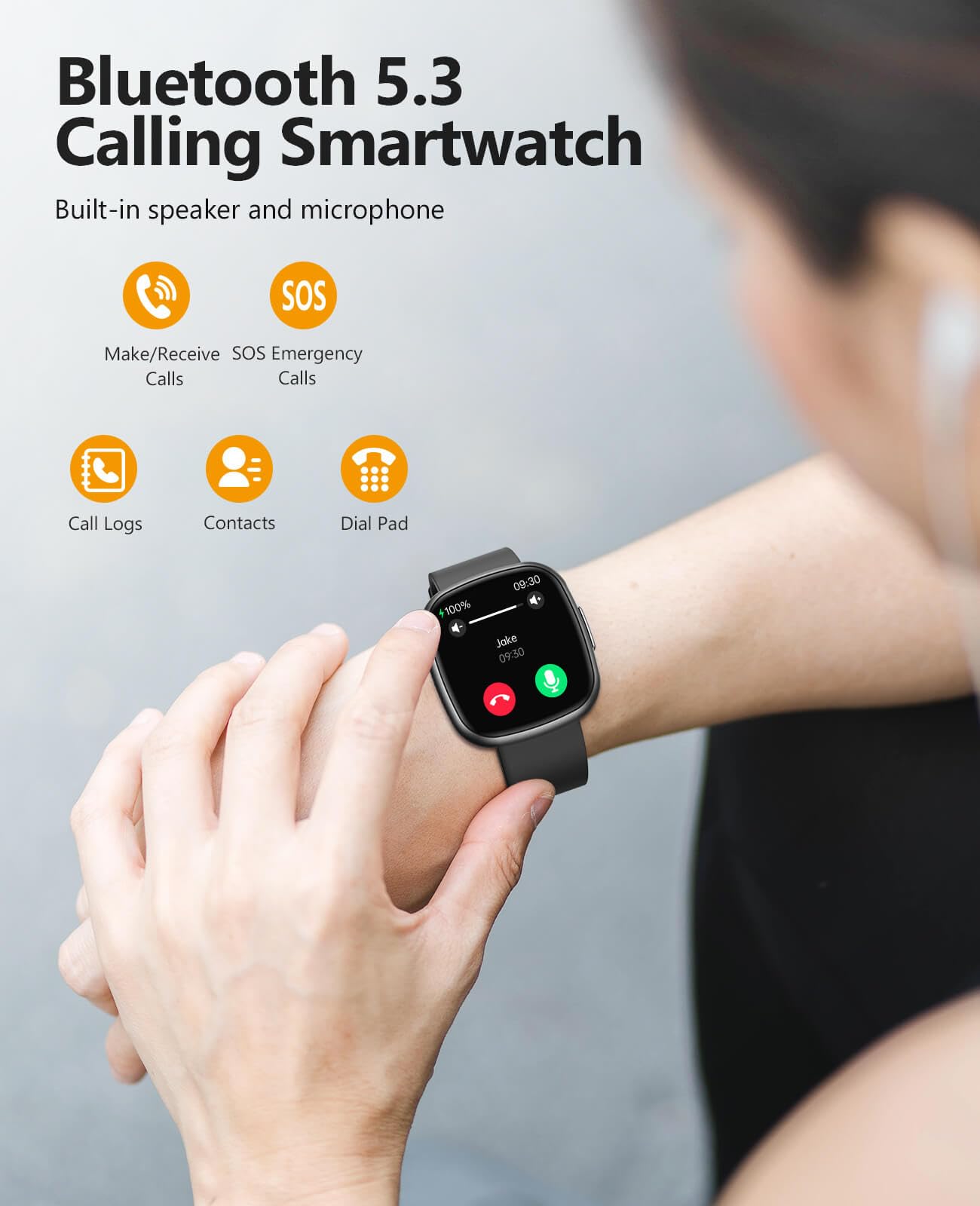 BooaBei Smart Watches, 1.72" Smartwatch for Men Women (Answer/Make Call), Fitness Tracker with 100+ Sport Modes, IP68 Waterproof, Heart Rate/Sleep/Spo2 Monitor, Activity Tracker for Android iOS