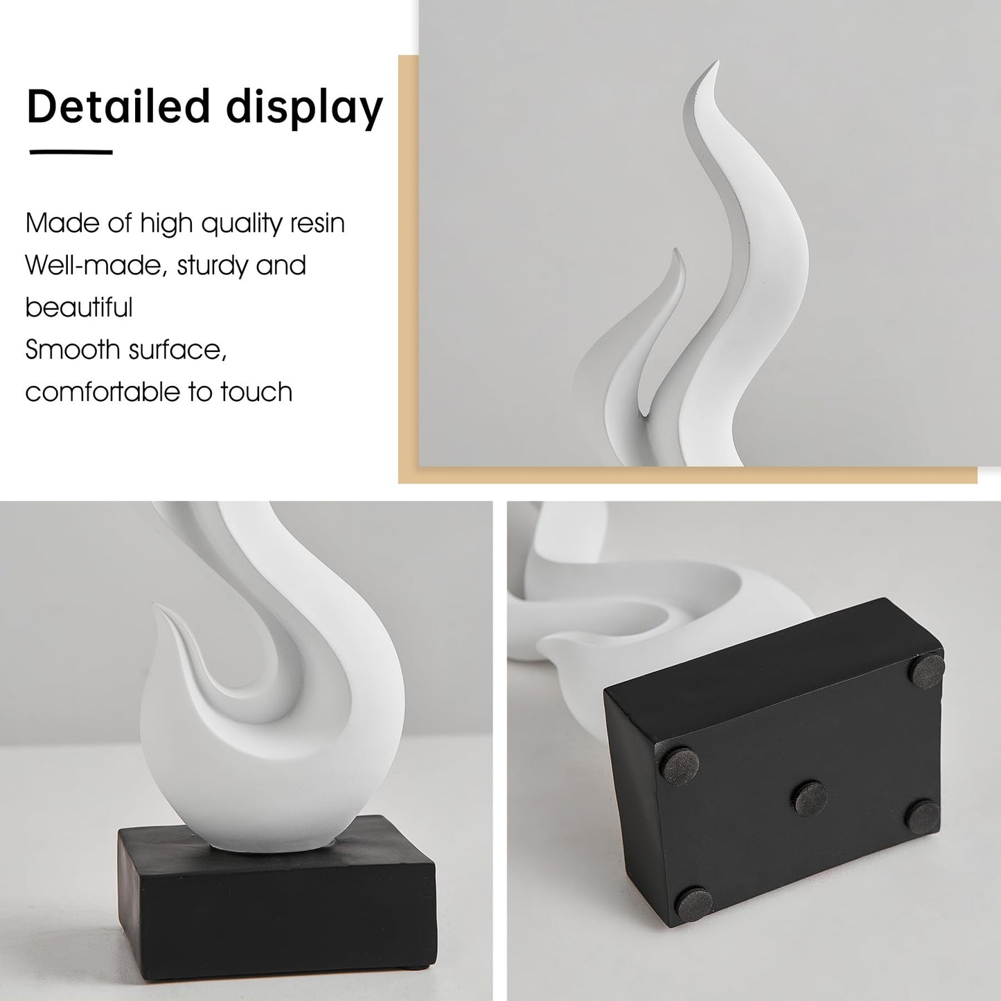 Modern Abstract Art Table Decoration, Gold Decor Flame Statue for Living Room Home, Black Shelf Decor Accents, Abstract Art Resin Sculpture for Dining Room, Office & Coffee Table Centerpiece (White)