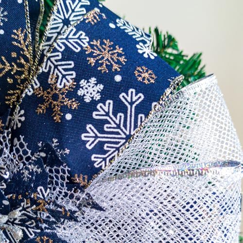 Voeveca Christmas Tree Topper Bow, 53X13 Inch Bule/Silver Xmas Tree Flower Topper Decor, for Family, Wedding, Indoor Outdoor Thanksgiving Christmas Decoration (Blue)
