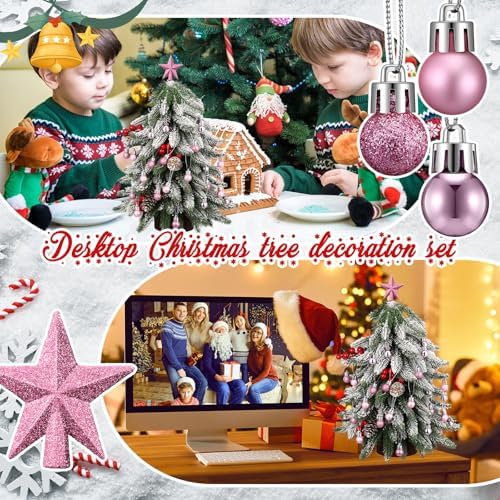 RoundFunny 25 Pcs Mini Christmas Balls Ornaments Set 0.79 Inch Christmas Day Ball Topper Star Tree Hanging Ornaments for Party Decoration(Pink)