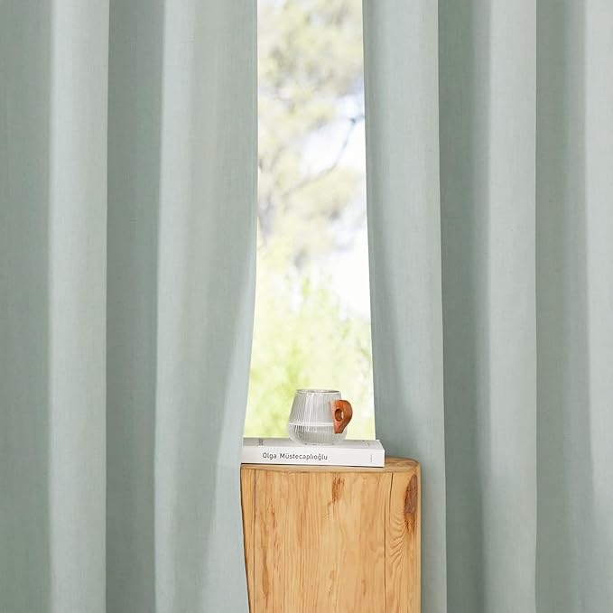 NICETOWN Flax Sage Green Linen Curtains for Room Divider, Grommet Top Thick Flax Semi Sheer Vertical Drapes Privacy Assured with Light Filtering for Sliding Glass Door, W68 x L84, 2 Pieces