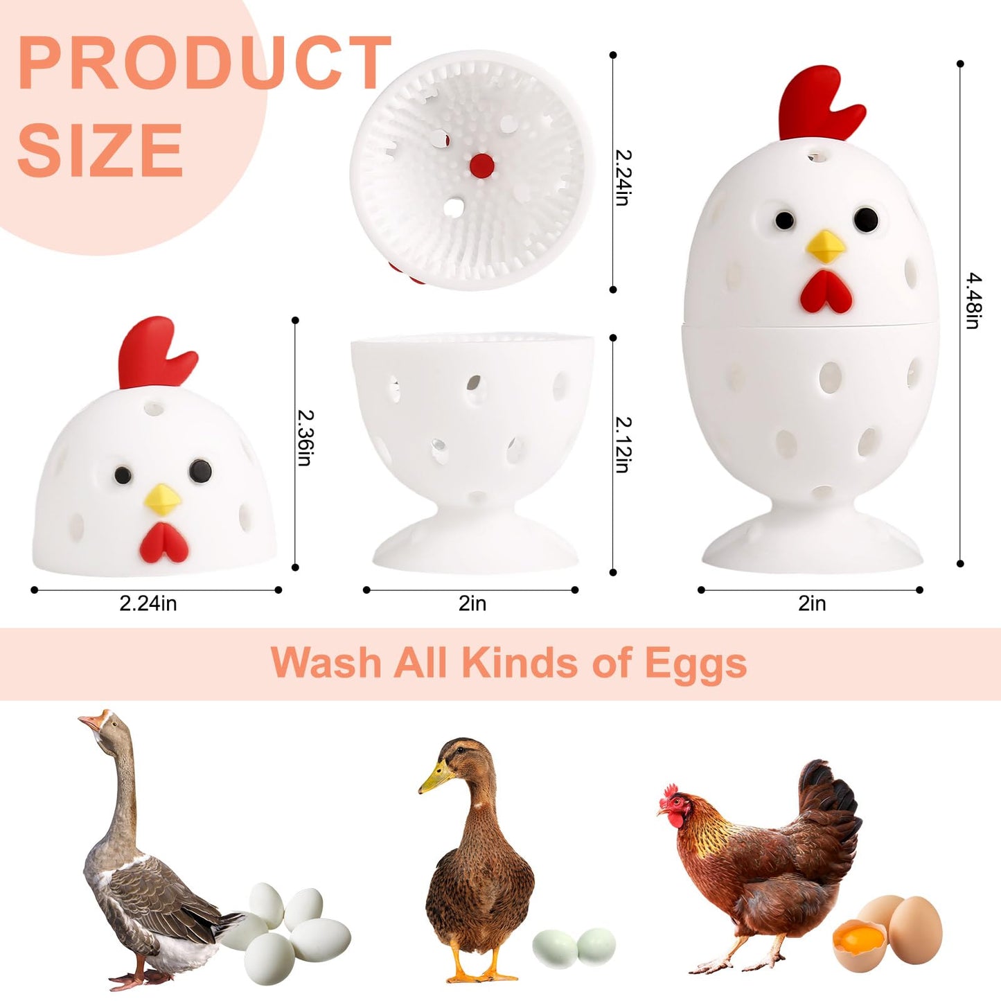 Silicone Egg Cleaner for Fresh Eggs, Vegetable and Fruit Scrubber Tool Reusable Cleaning Brush for Egg Washer (White)