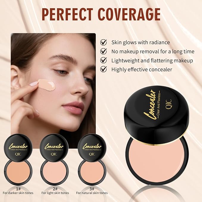 QIC Concealer,Natural Color Correcting Concealer for Women,Full Coverage Makeup for Face Eye Body,Nourishing Makeup for a More Even Complexion (Light Skin Tone, 1.36 Fl Oz)