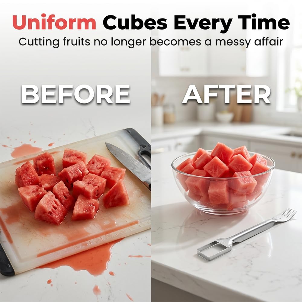 2-in-1 Stainless Steel Fruit Cutter,Dual Head Watermelon Fork Slicer Tool, 2026 New Summer Fruit Watermelon Cutter Slicer Tool,For Home Party Camping Picnics Kitchen Gadget (1PC)
