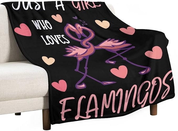 Flamingo Throw Blanket Gifts - 50 x 60 Inches Funny Throws - Black Soft Fuzzy Plush Blankets for Office