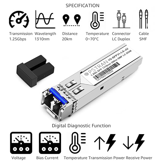 OPSTRAN 1000BASE-LX/LH SFP Optical Transceiver Module Compatible with Juniper QFX-SFP-1GE-LX EX-SFP-1GE-LX SRX-SFP-1GE-LX 1310nm 20km DDM Duplex LC SMF 4 Pack