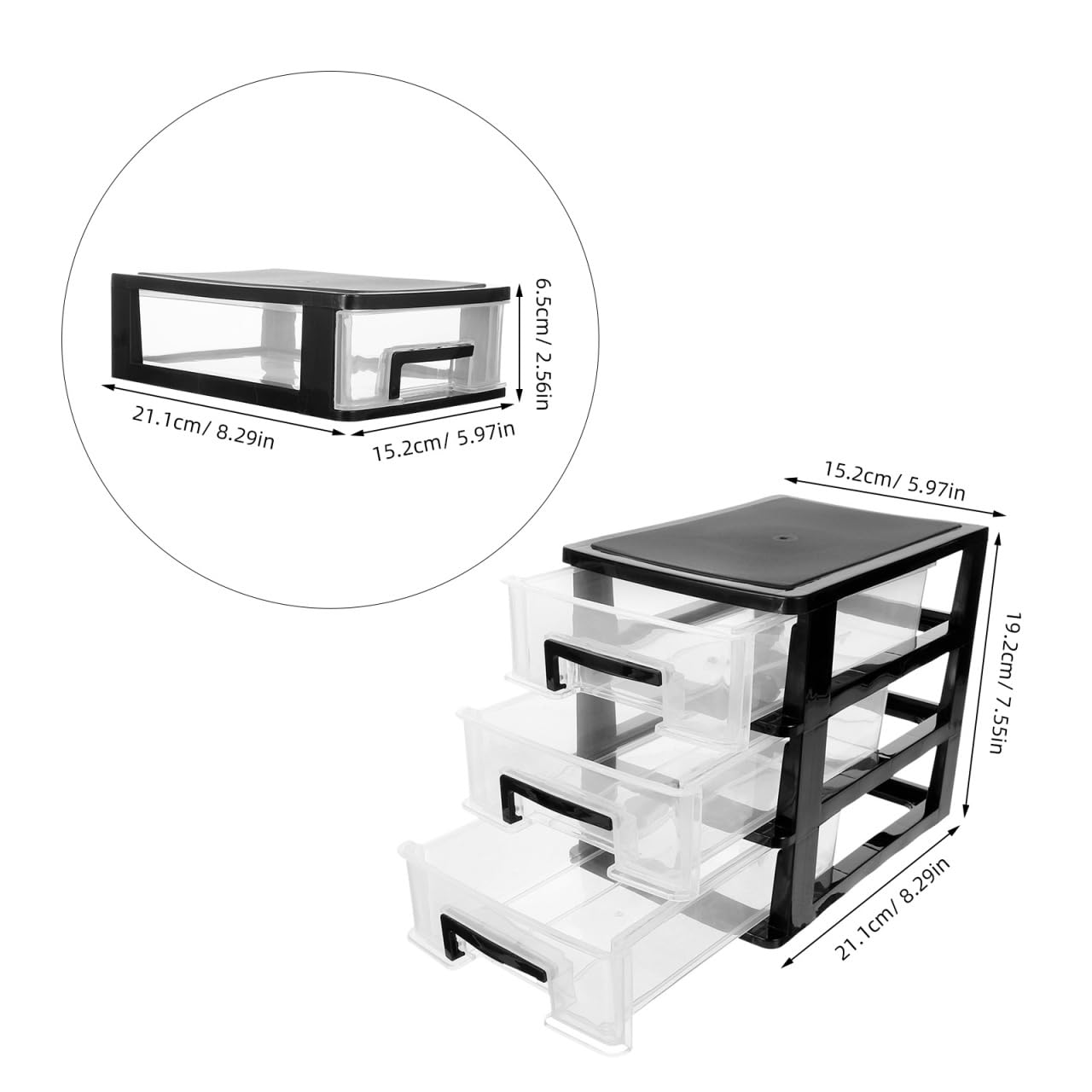 STOBOK 3-Layer Drawer Storage Cabinet Portable Plastic Organizer for Home Office Desk Multi-Deck Transparent Storage Box 8.30X5.98X7.55 Inches