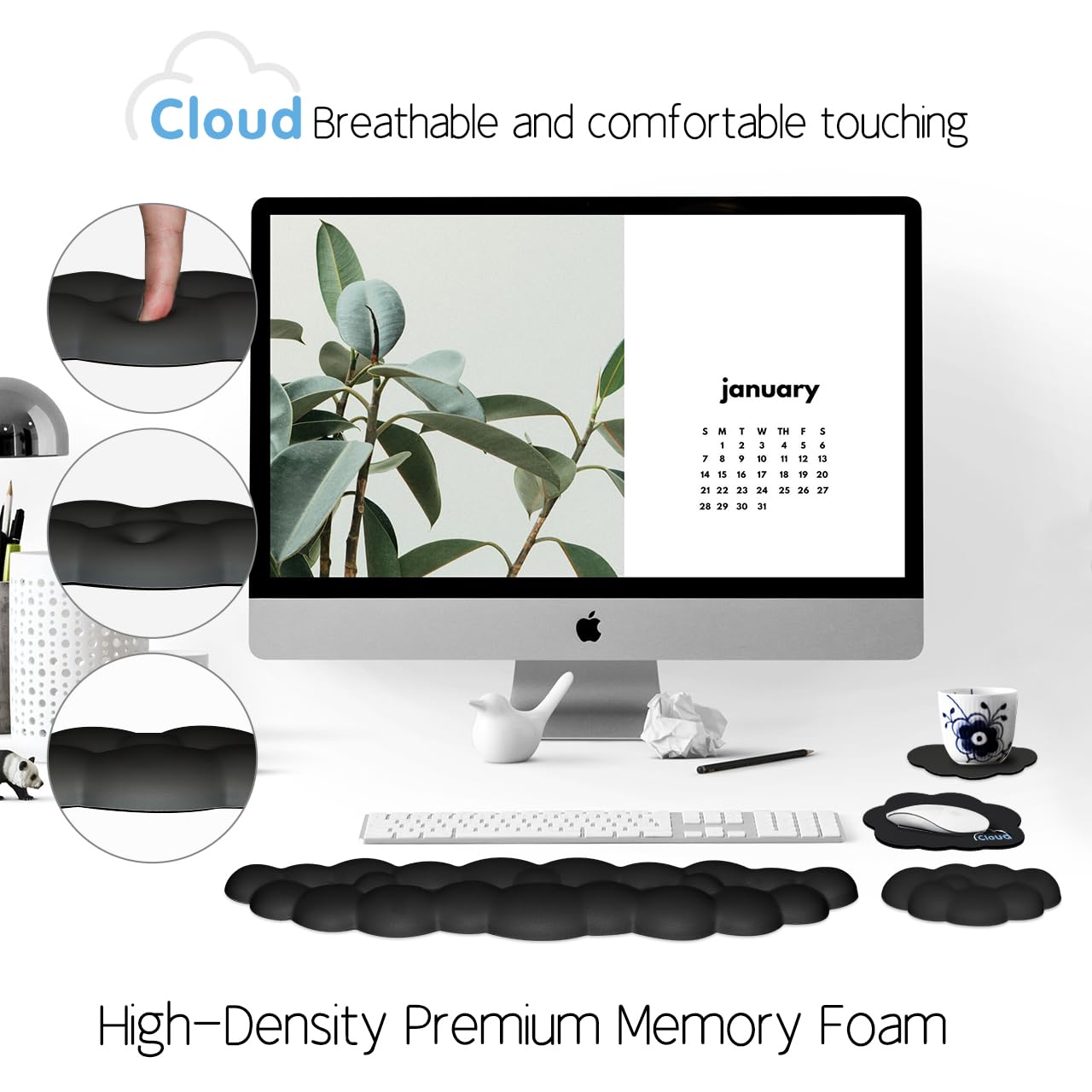 Cloud Wrist Rest Keyboard Palm Rest with Non-Slip Base for Computer Gaming Wrist Rest, YAMJUG Cloud Arm Rest Keyboard Wrist Pad Black