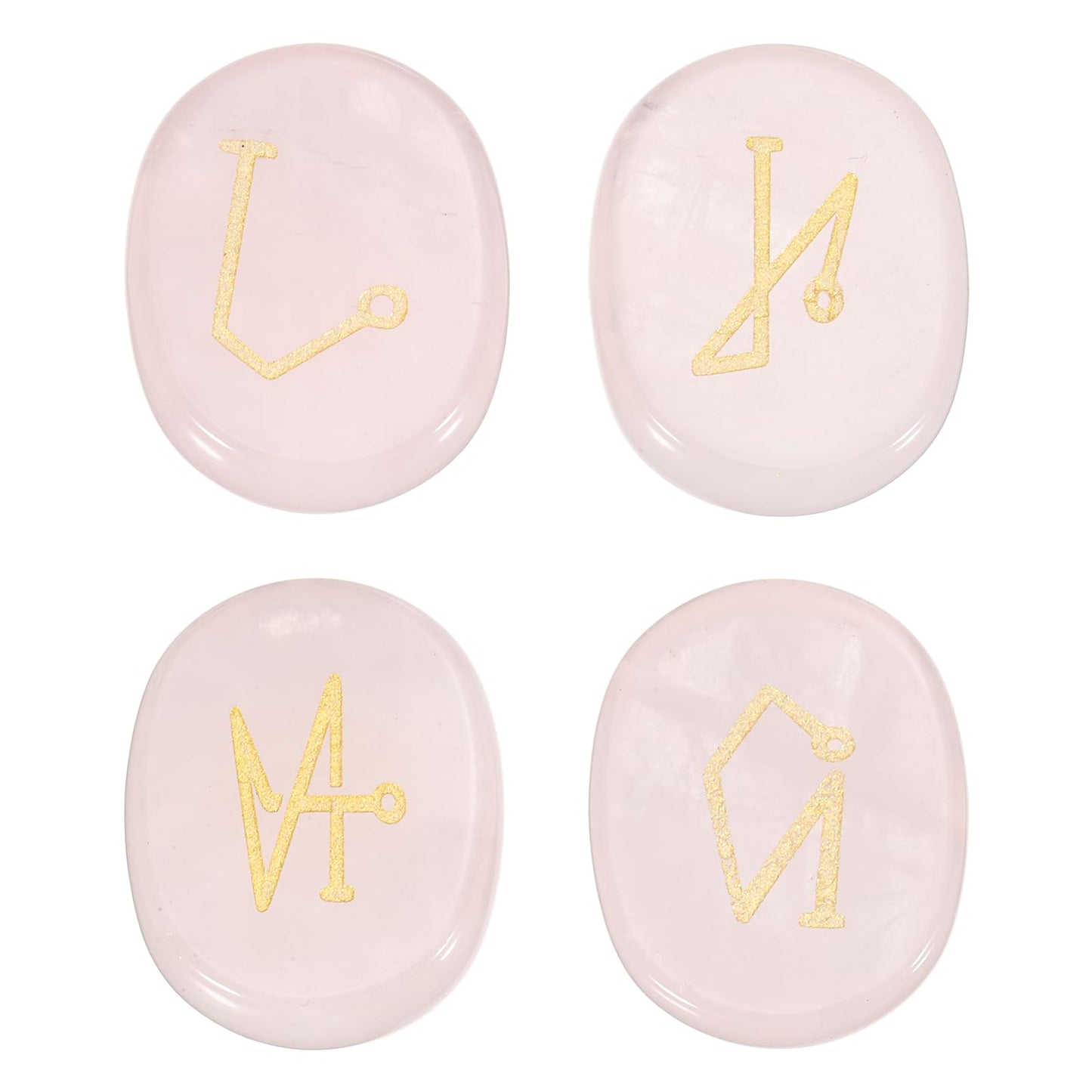 MECCANIXITY 4Pcs Engraved Chakra Stones with Reiki Symbols, Rose Quartz Reiki Healing Crystal Gemstone 7 Chakra Crystal Stones Tumbled Palm Stone for Anxiety Relieve