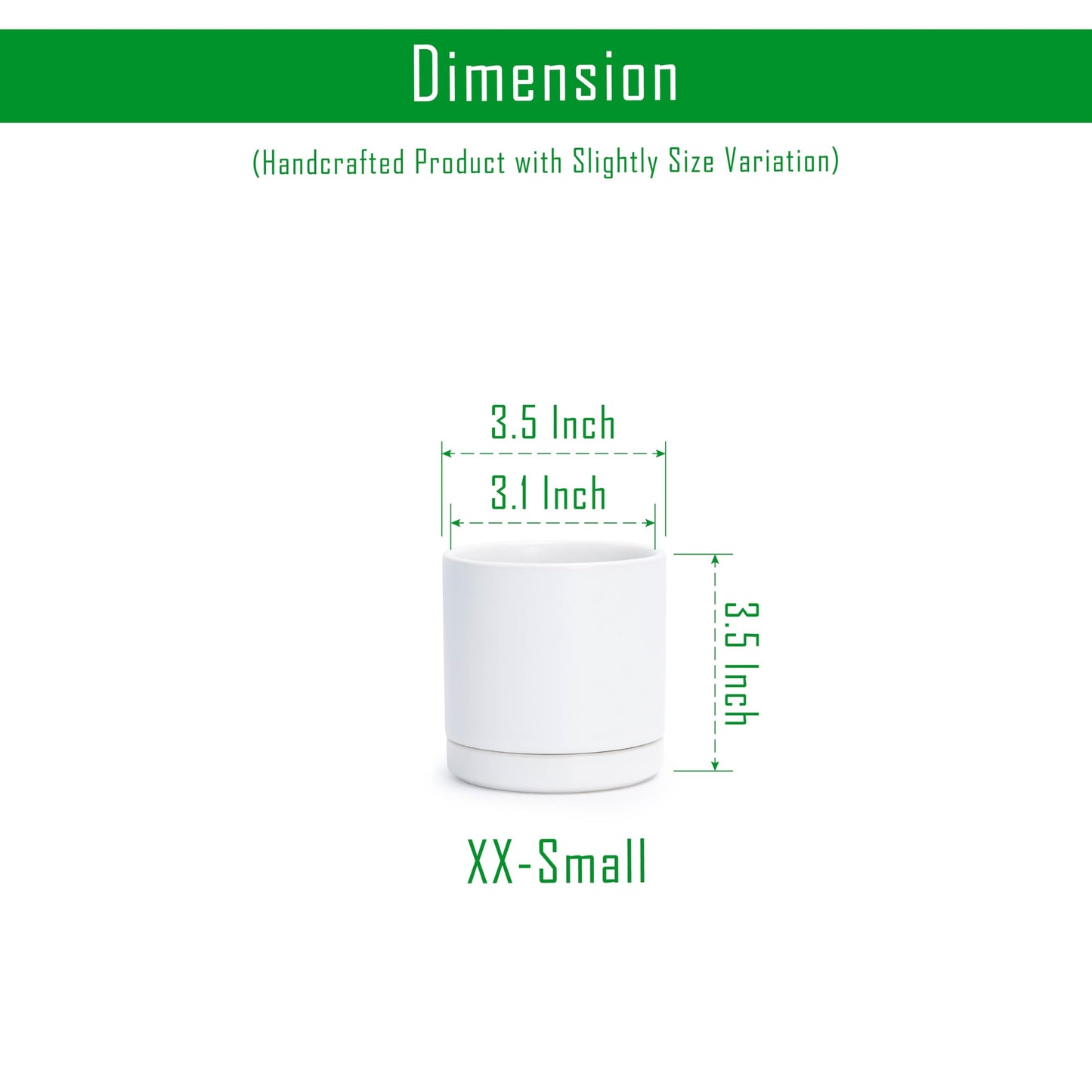 D'vine Dev Set of 4 Small Ceramic Plant Pots, 3.5 Inch Succulent Planter Pot for Plants with Drainage Hole and Saucer, White, 94-X-A-1