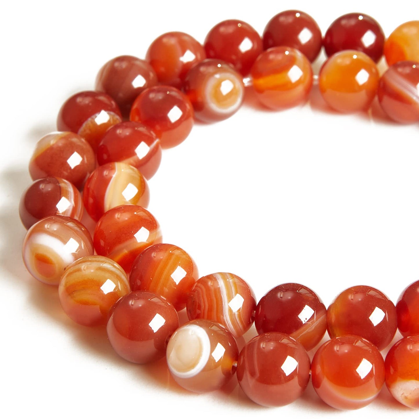 60pcs 6mm Orange Stripe Agate Beads Natural Gemstone Beads Round Loose Beads for Jewelry Making