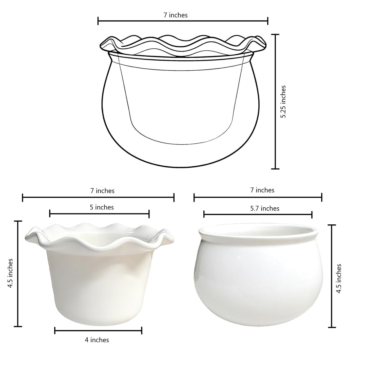 Sanmudecor Self Watering Planter Pot for African Violets, White Ceramic Indoor Plant Pot with Bottom Watering System, 7"