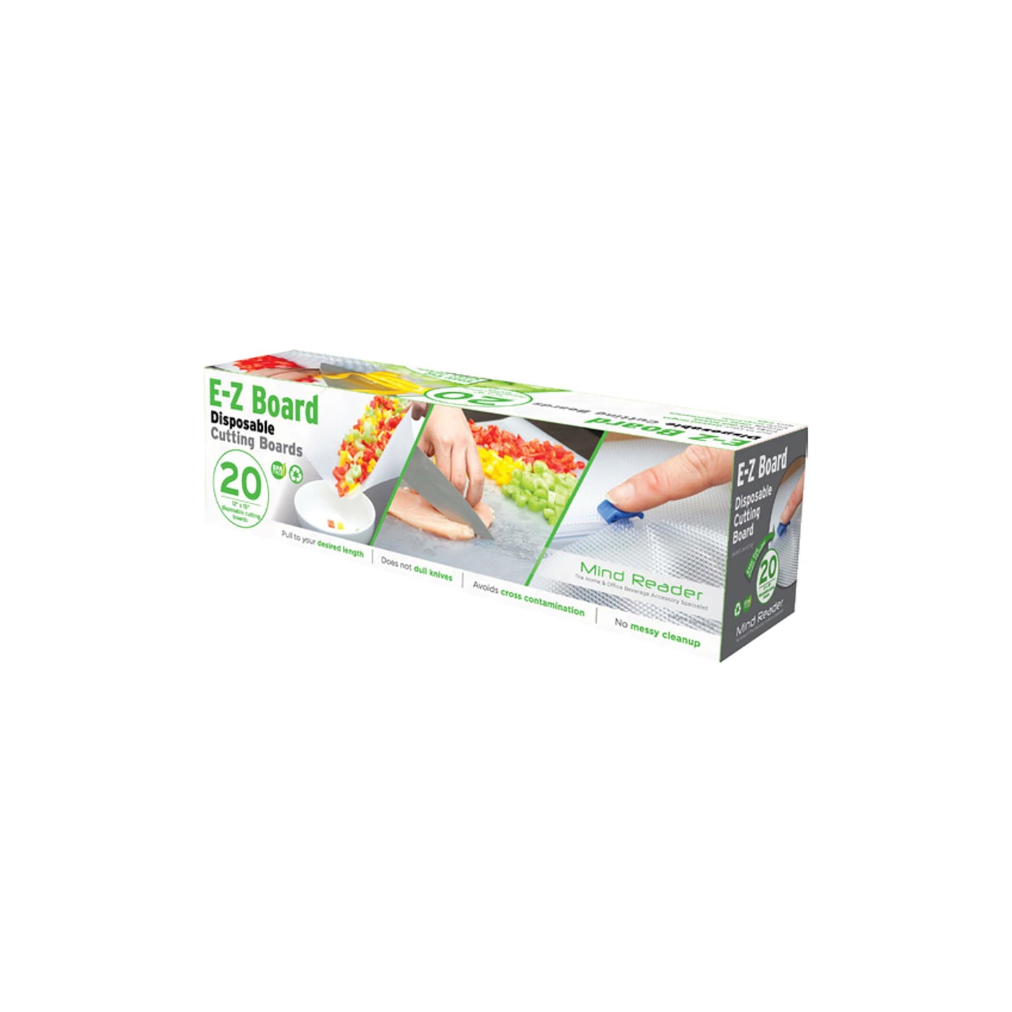 Mind Reader E-Z Board Disposable Plastic Cutting Board, Flexible, 20 sf, Camping, 13.78"L x 3.35"W x 3.74"H, 2 Pack, Clear
