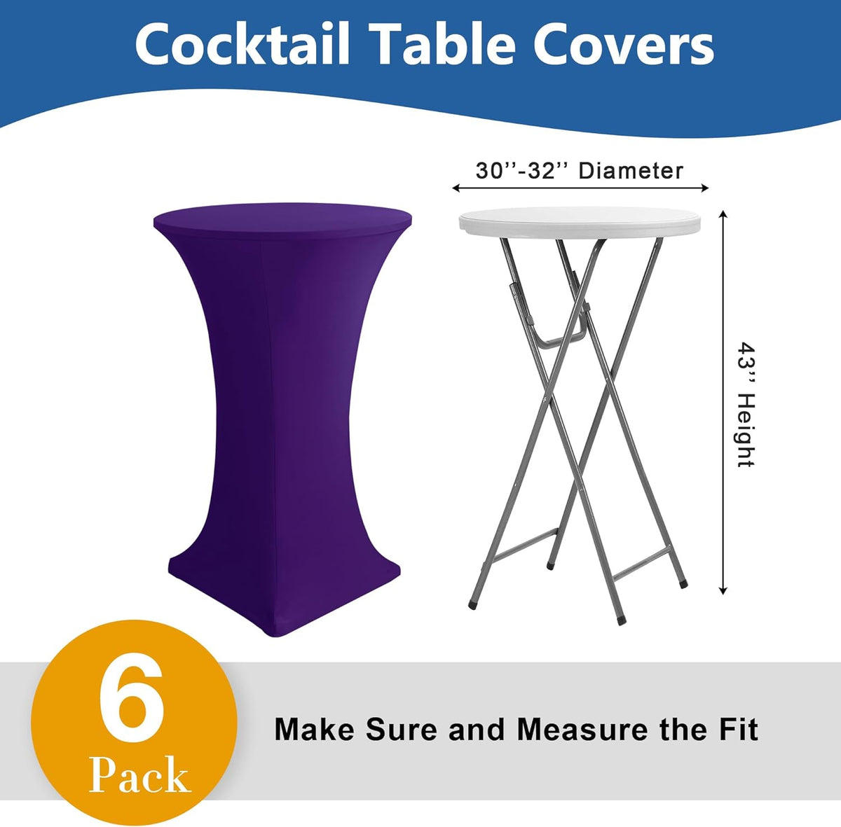 Cocktail Table Covers-Spandex Round High Top Table Cloths 6 Pack 32x43 Inch-Dark Purple Stretch Fitted Bar Tall Tablecloth for Pub Bistro Highboy Party Event Banquet Height Satnding Tables
